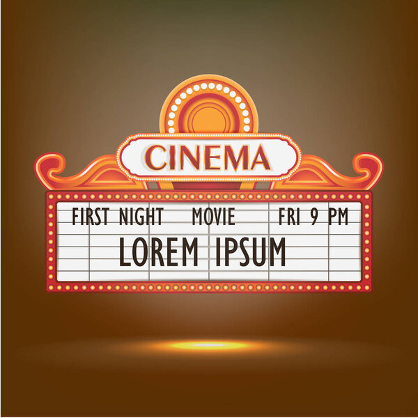 Brightly theater glowing retro cinema neon sign