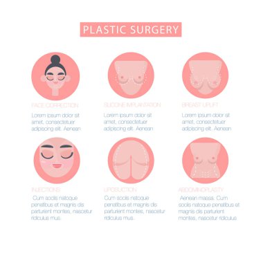 Plastik cerrahi düz Icons set