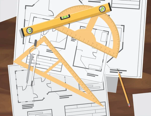 Arkitektonisk design arbetsplatsen med verktyg — Stock vektor