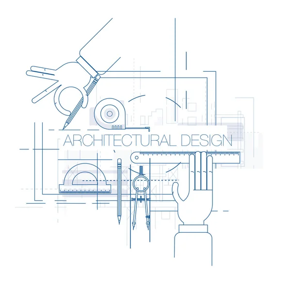 Lieu de travail de conception architecturale avec outils — Image vectorielle