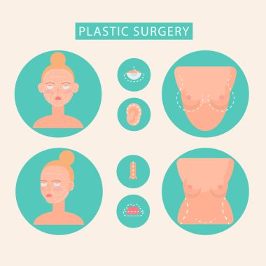 Plastik cerrahi düz Icons set