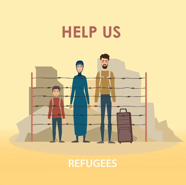 Refugiados concepto de ayuda familiar — Vector de stock