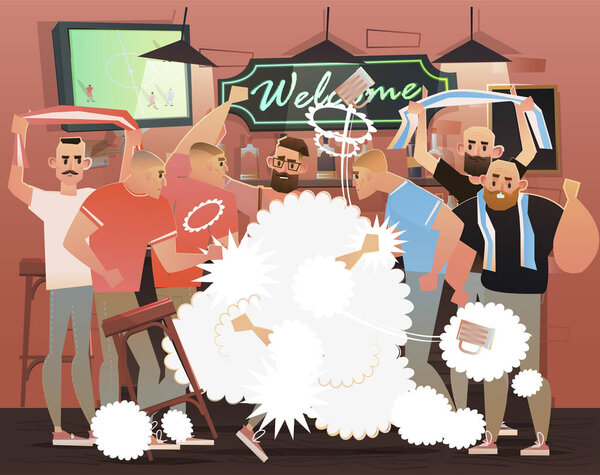  Футбольные болельщики дерутся в баре
