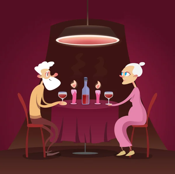 Pareja de ancianos en la cena romántica — Vector de stock