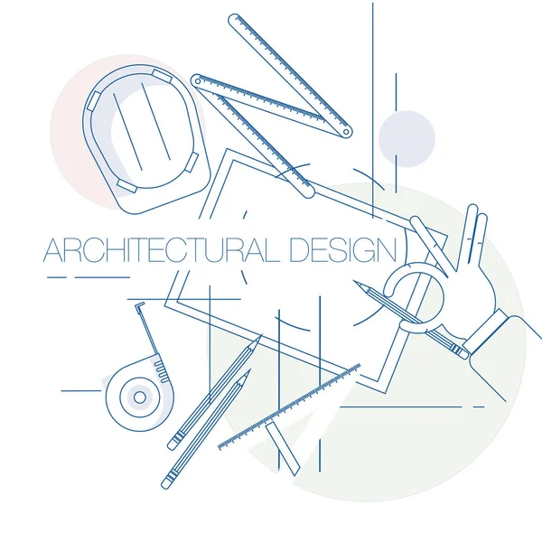 Lieu de travail de conception architecturale avec outils — Image vectorielle