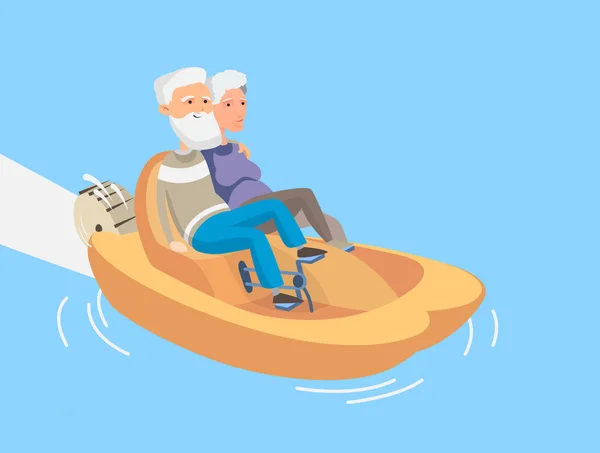 Mature couple riding on a catamaran — Stock Vector