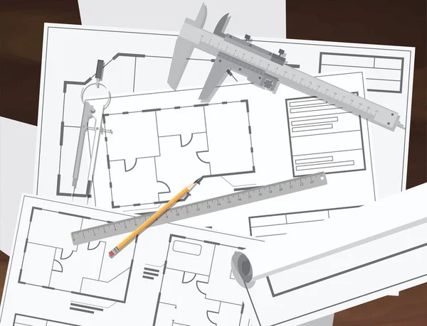 ツールと建築設計職場 — ストックベクタ