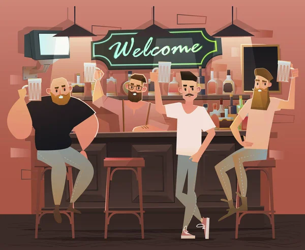 Amigos en el bar ilustración — Vector de stock