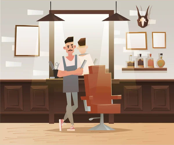 Personagem barbeiro hipster desenhos animados —  Vetores de Stock