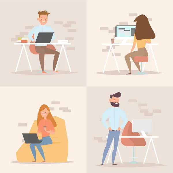 Freelancers trabajando en espacios creativos — Archivo Imágenes Vectoriales