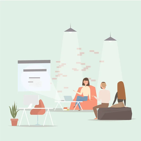 Freelancers trabajando en espacios creativos — Vector de stock