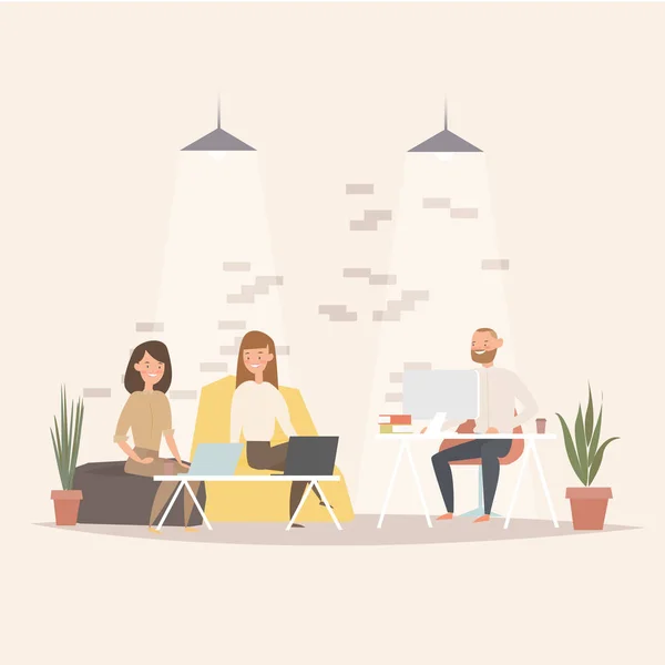 Freelancers trabajando en espacios creativos — Vector de stock