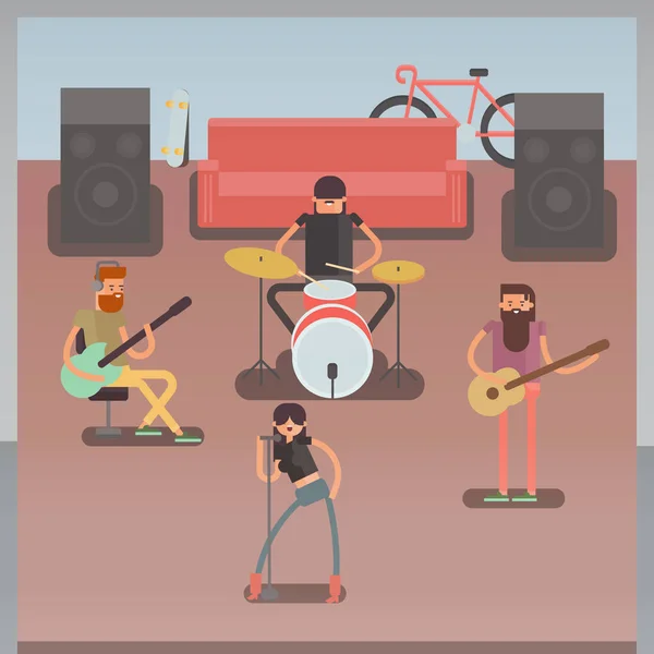 Musical group playing — Stock Vector