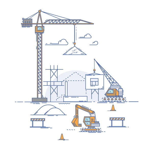 Construction site thin line illustration — Stock Vector