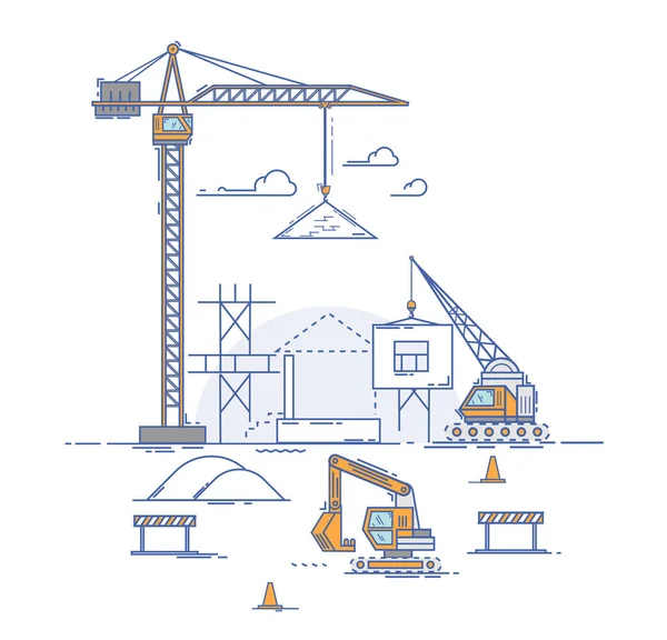 Construcción sitio delgada línea ilustración — Archivo Imágenes Vectoriales