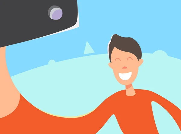 Man neemt Selfie foto op Smart — Stockvector