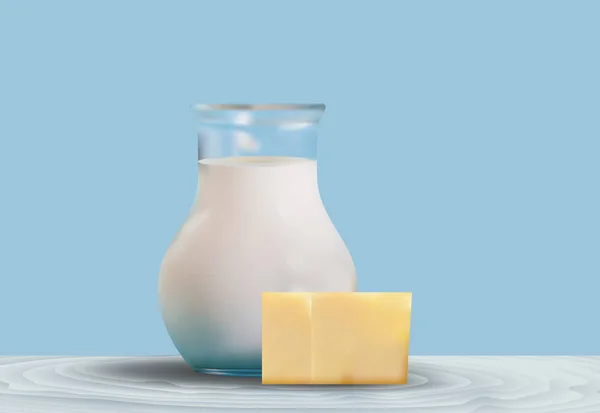 Cruche de lait et fromage — Image vectorielle