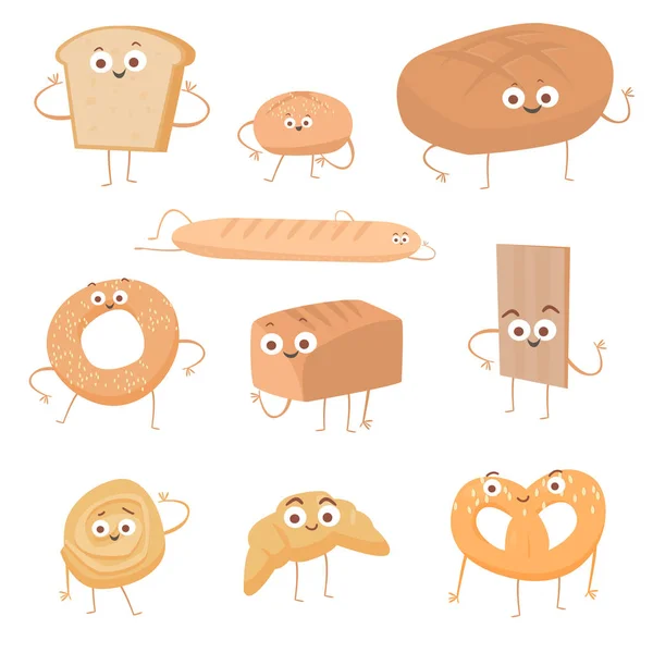 Happy cartoon produits frais de boulangerie et de pâtisserie Illustration De Stock