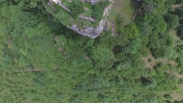 Vidéo aérienne Le pilier Katskhi et l'Église orthodoxe dessus, Géorgie — Video