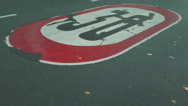 Slow Motion of A Blurred Cyclist At A Speed Limit 30 Sign In Berlin, Germany — ストック動画