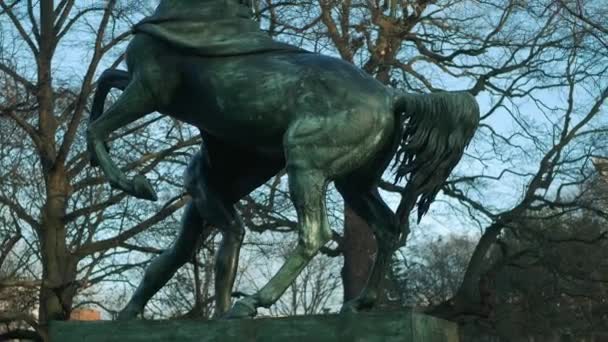 The Horse Tamer Nel Parco Pubblico Kleistpark A Berlino, Germania, Inclinazione Colpo — Video Stock