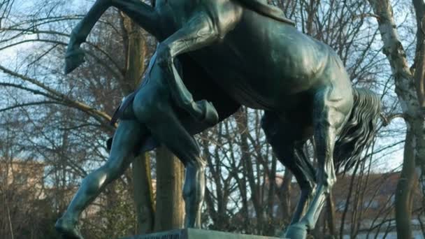 Hevonen Tamer julkisessa puistossa Kleistpark Berliinissä, Saksassa, Tilt up Shot — kuvapankkivideo