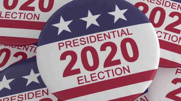 Botões de eleição presidencial 2020 com bandeira dos EUA, ilustração 3D, Pan Shot — Vídeo de Stock