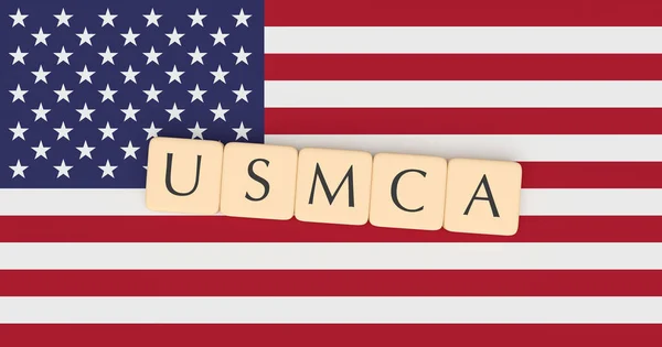 Letter Tiles USMCA On US Flag, 3d illustration