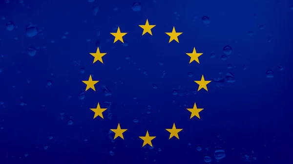 Raindrops On EU Flag, Background — 스톡 사진