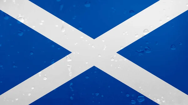 Gotas de chuva na Escócia Bandeira, Fundo — Fotografia de Stock