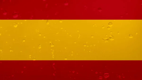 西班牙国旗上的雨滴，背景 — 图库照片