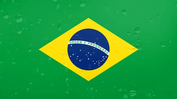 Raindrops On Brazil Flag, Background — Stock Photo, Image