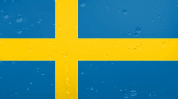 Raindrops On Sweden Flag, Background — 스톡 사진