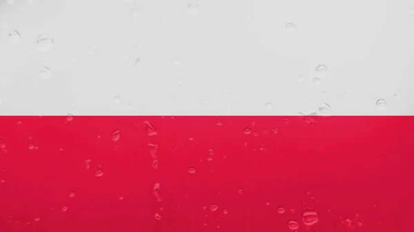 Gotas de lluvia en la bandera de Polonia, fondo — Foto de Stock