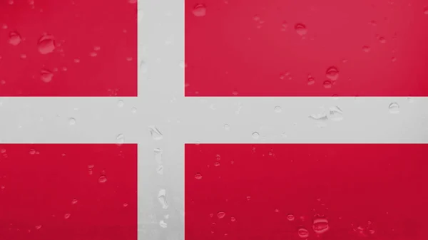 Gotas de lluvia en Dinamarca Bandera, Fondo — Foto de Stock