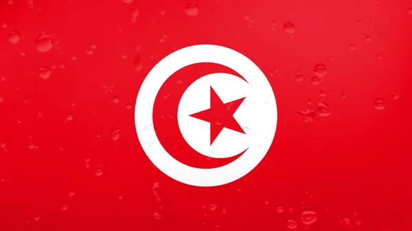 Gocce di pioggia sulla bandiera della Tunisia, sfondo — Foto Stock