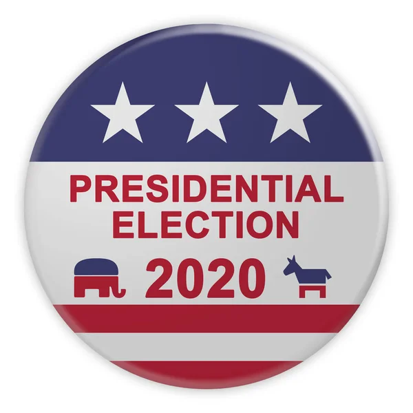 2020 кнопка президентських виборів з прапором США, 3D ілюстрація на білому — стокове фото