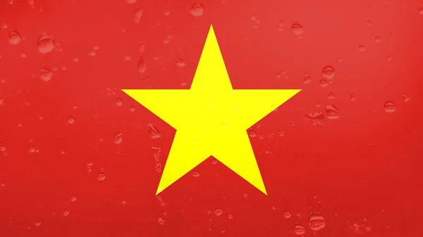 Esőcseppek a Vietnam Flag, Háttér — Stock Fotó