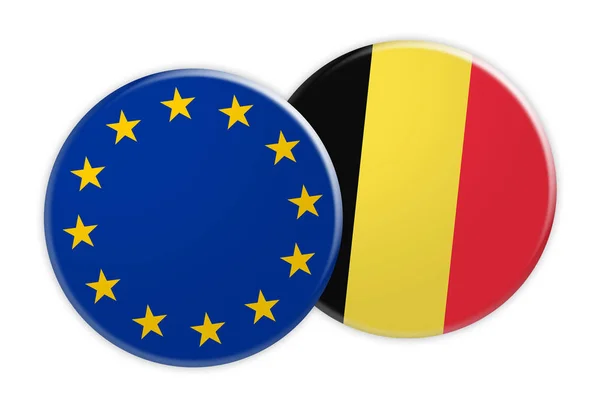 Przycisk flagi Eu Na Belgii Flaga Przycisk, Ilustracja 3d na białym tle — Zdjęcie stockowe