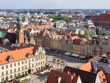 Rynek Pazar Meydanı Wroclaw Townhall bina ile havadan görünümü