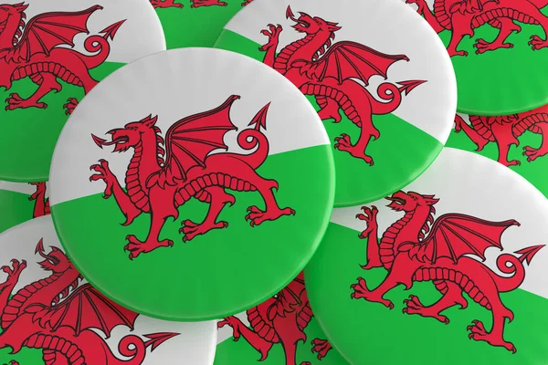 Welsh Dragon: Pile of Wales Flag Badges — Stock Photo, Image