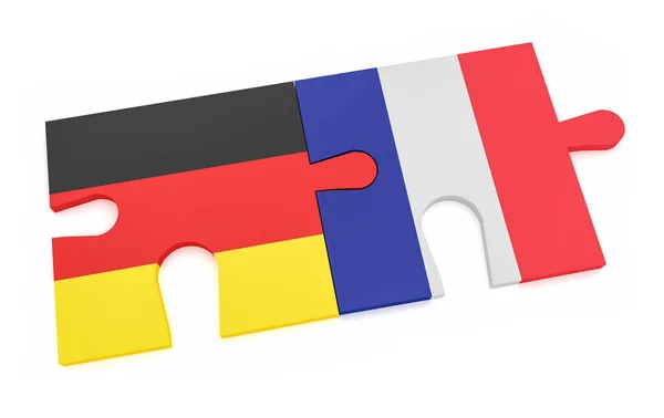 Flaga Niemiecka I Flaga Francuska Puzzle Kawałki, Ilustracja 3D izolowane na białym tle — Zdjęcie stockowe