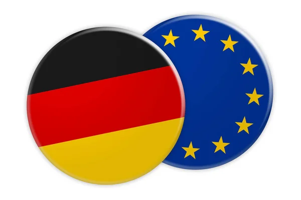 Tyskland flagga knappen på EU: S flagga knappen, 3d illustration på vit bakgrund — Stockfoto
