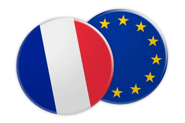 Botão de bandeira da França no botão de bandeira da UE, ilustração 3d no fundo branco — Fotografia de Stock