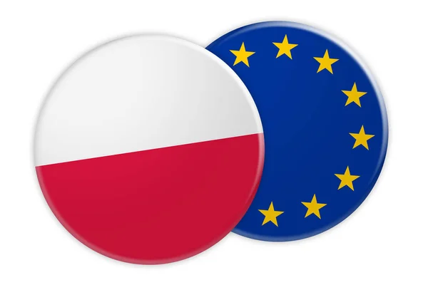 Polsko vlajkové tlačítko na Eu vlajka tlačítko, 3D ilustrace na bílém pozadí — Stock fotografie