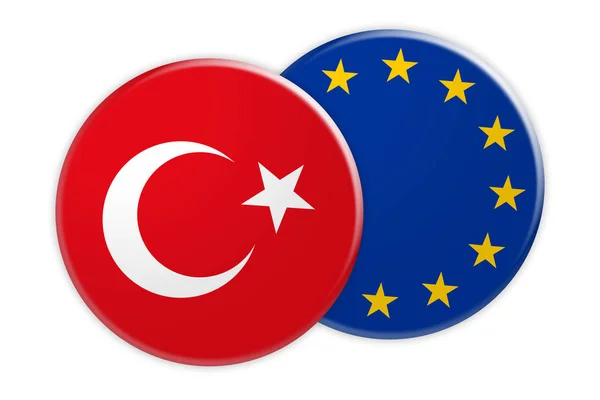 Turkiet flagga knapp på Europa flagga knapp, 3D-illustration på vit bakgrund — Stockfoto