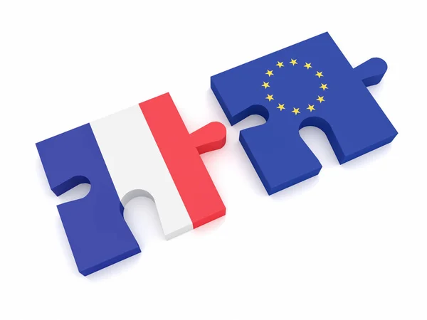 EU Flag And France Flag Puzzle Pieces, 3d illustration on white background — Stock Photo, Image