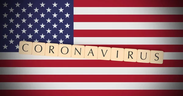 Carta Azulejos Coronavirus En Bandera de los Estados Unidos, 3d ilustración — Foto de Stock