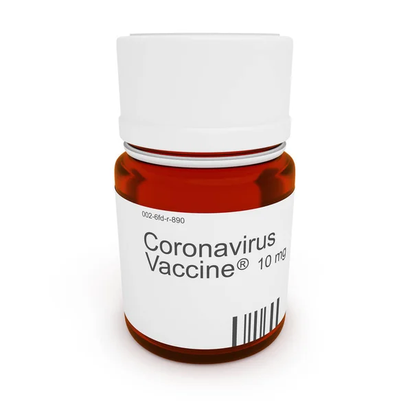 Coronavirus Aşısıyla İlaç Şişesi, 3 boyutlu illüstrasyon — Stok fotoğraf
