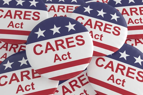 Pile of CARES Act Buttons With US Flag, 3d illustration — Stock Photo, Image